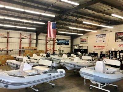 Dinghies on showroom floor